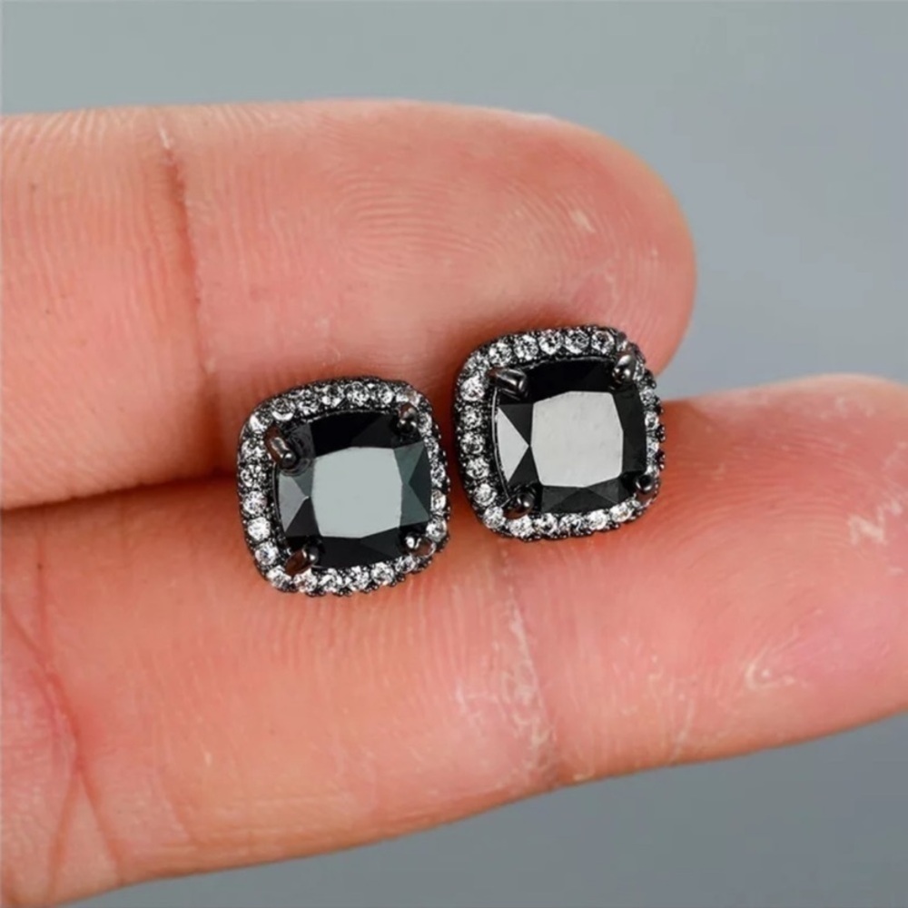 Elegant Black Onyx Halo  Stud Earrings